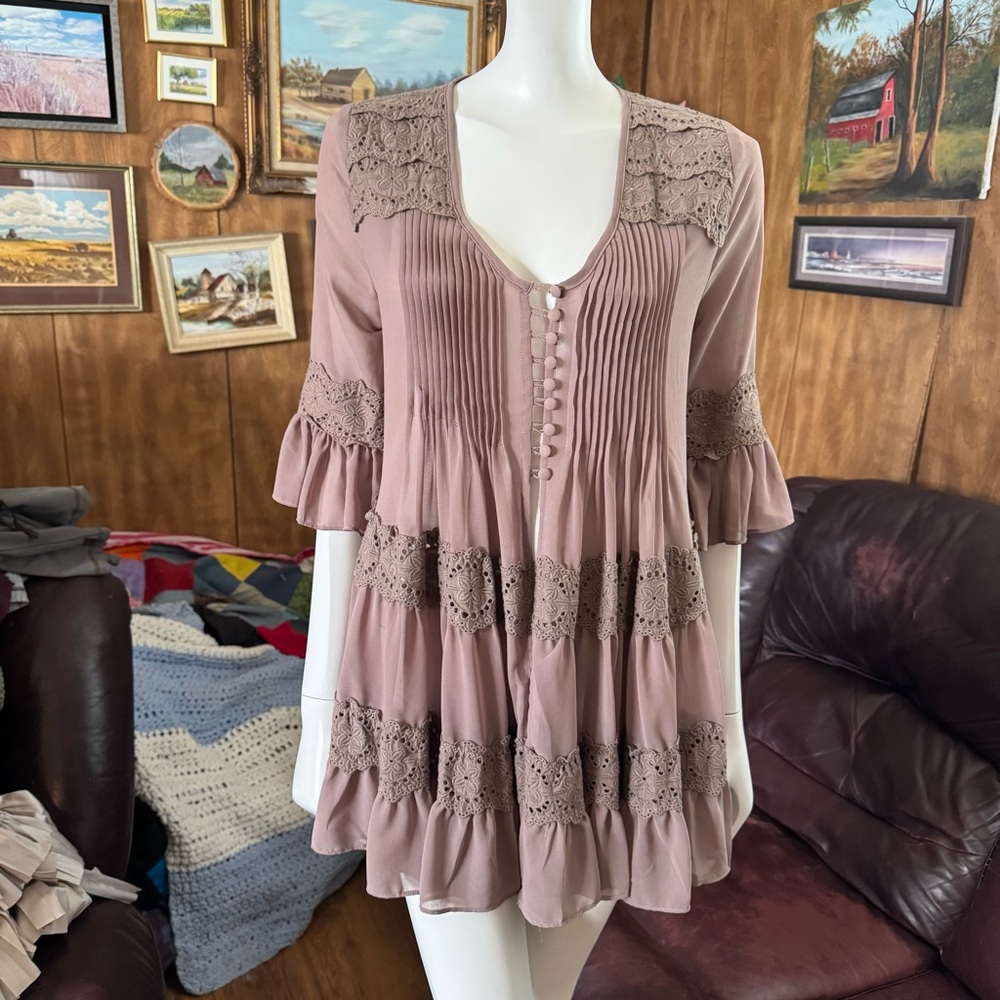 Boho Lace Trim Blouse/Tunic